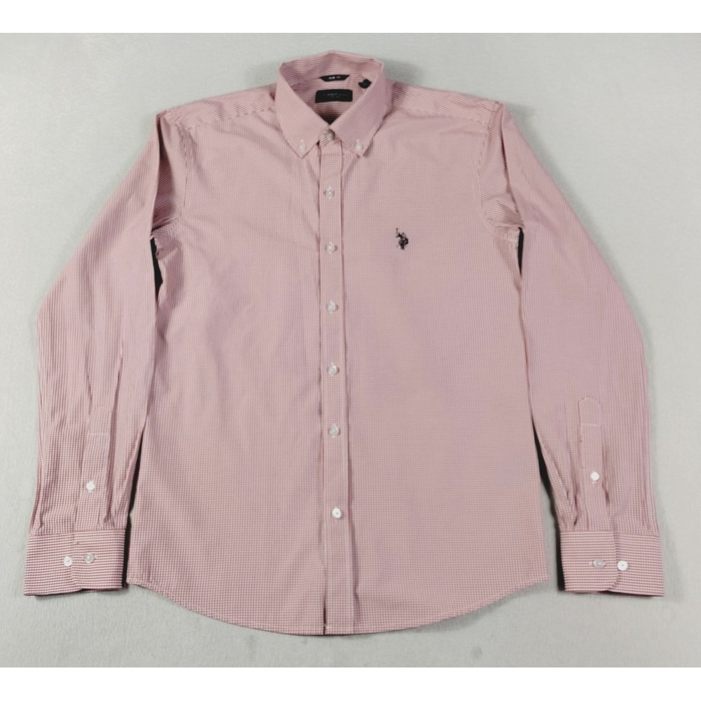 U.S. Polo Assn Shirt Mens Small Red Check Long Sleeve Slim Fit Business Casual